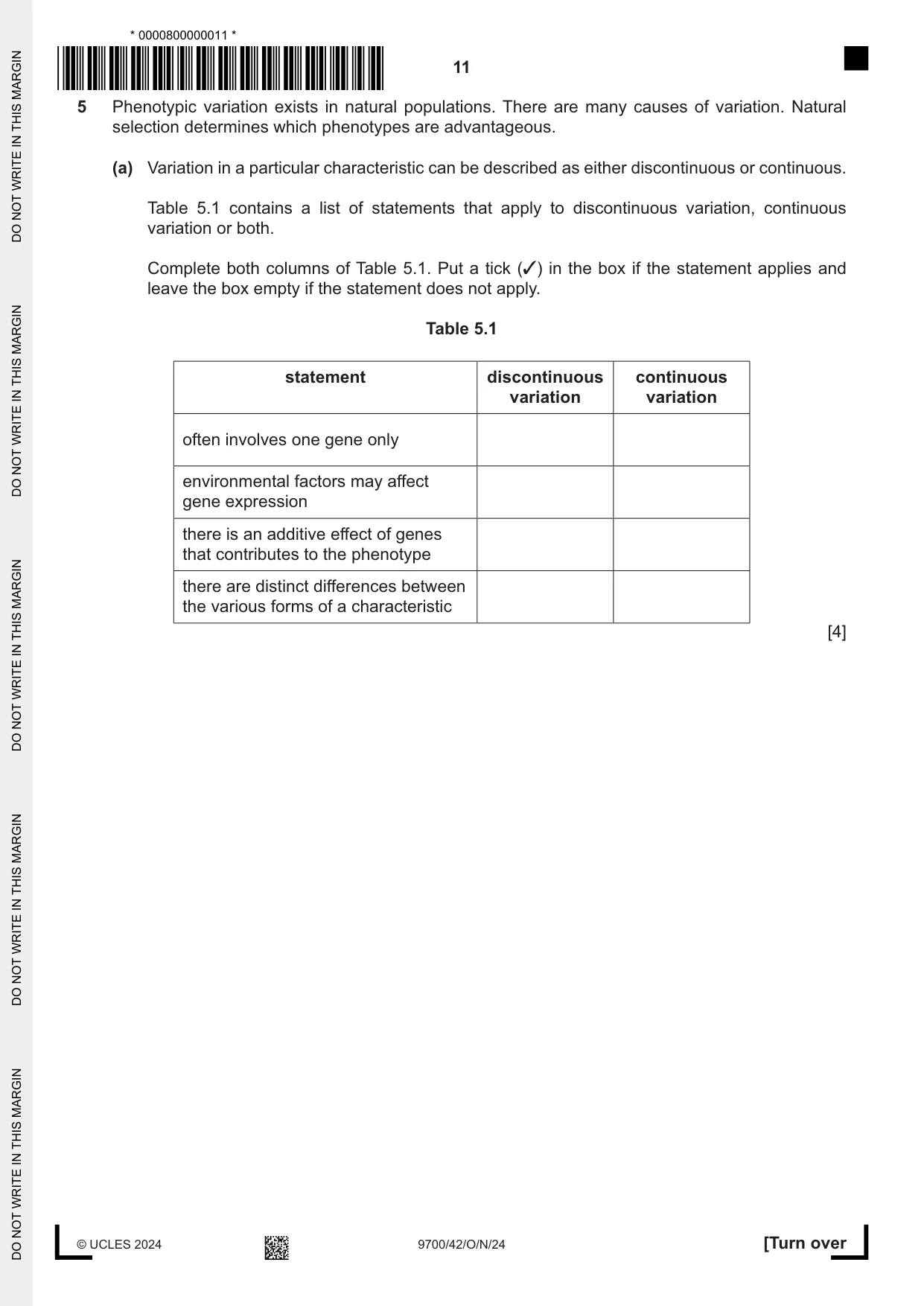 Cambridge A Level Biology 9700 2024 Oct/Nov Paper 4 · Variant 2 question paper, page 11 of 24