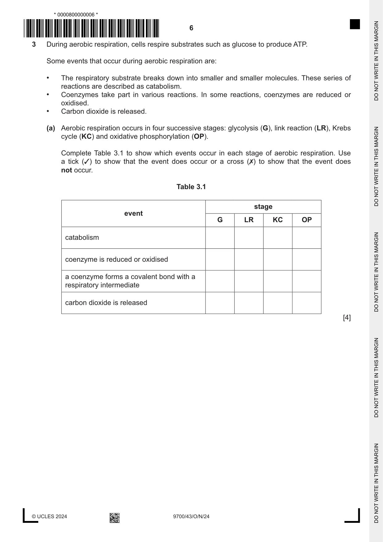 Cambridge A Level Biology 9700 2024 Oct/Nov Paper 4 · Variant 3 question paper, page 6 of 24