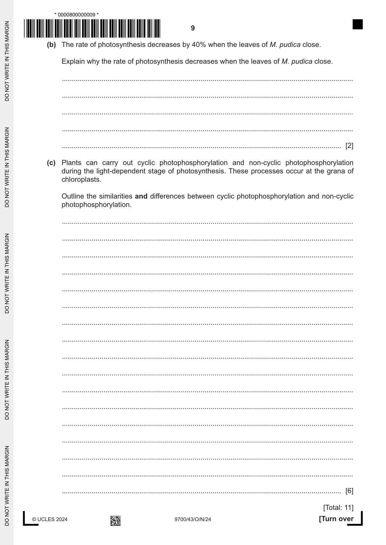 Cambridge A Level Biology 9700 2024 Oct/Nov Paper 4 · Variant 3 question paper, page 9 of 24