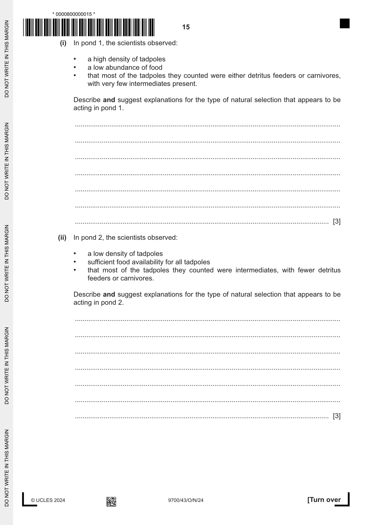 Cambridge A Level Biology 9700 2024 Oct/Nov Paper 4 · Variant 3 question paper, page 15 of 24