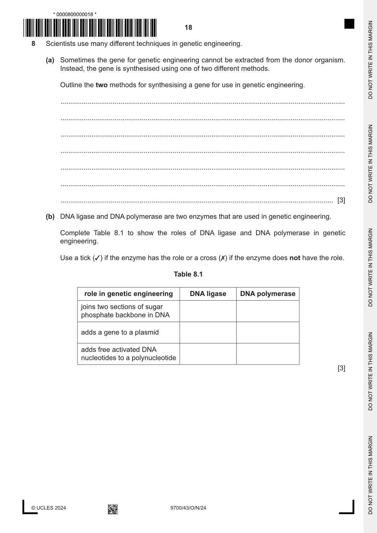 Cambridge A Level Biology 9700 2024 Oct/Nov Paper 4 · Variant 3 question paper, page 18 of 24