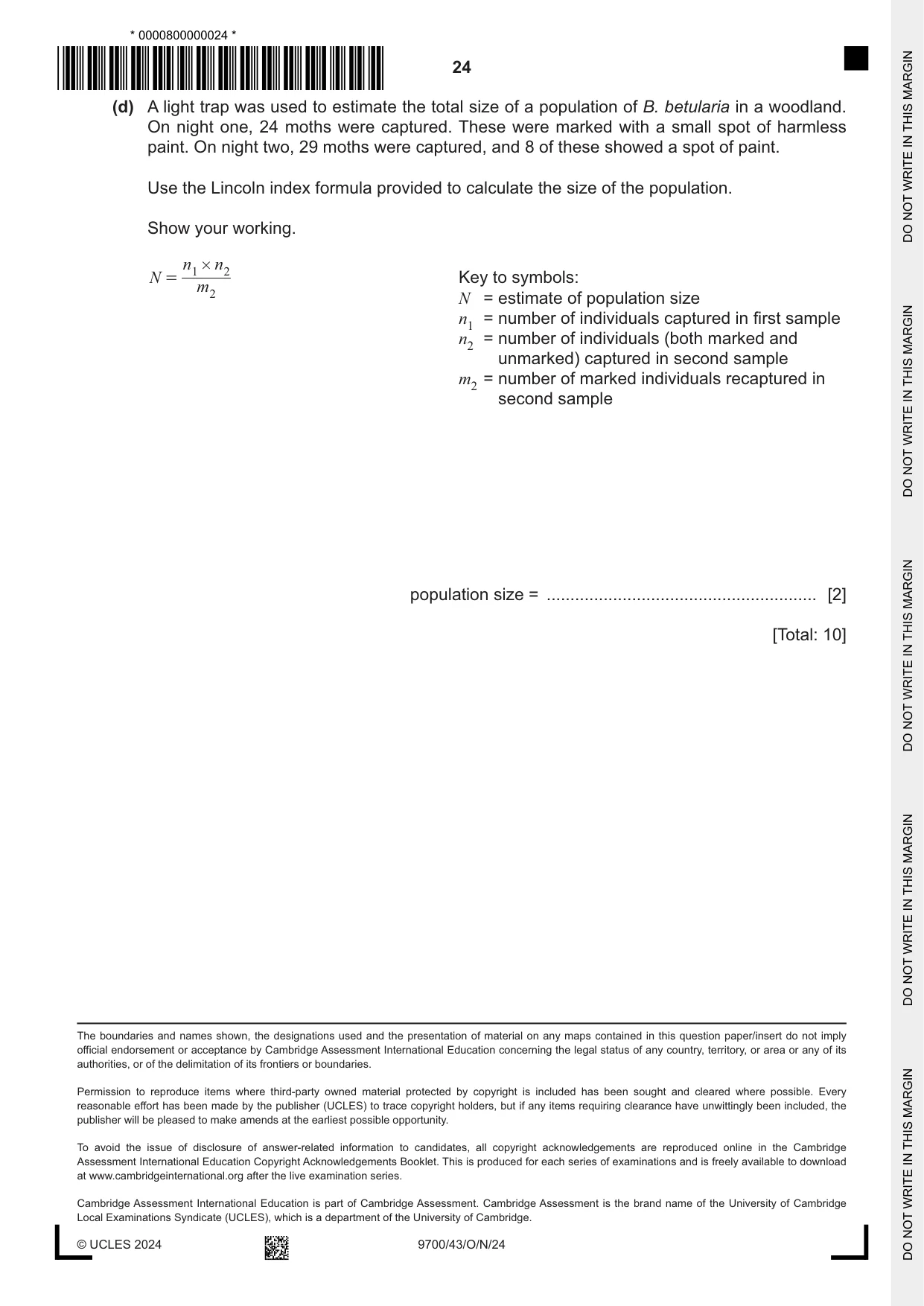 Cambridge A Level Biology 9700 2024 Oct/Nov Paper 4 · Variant 3 question paper, page 24 of 24