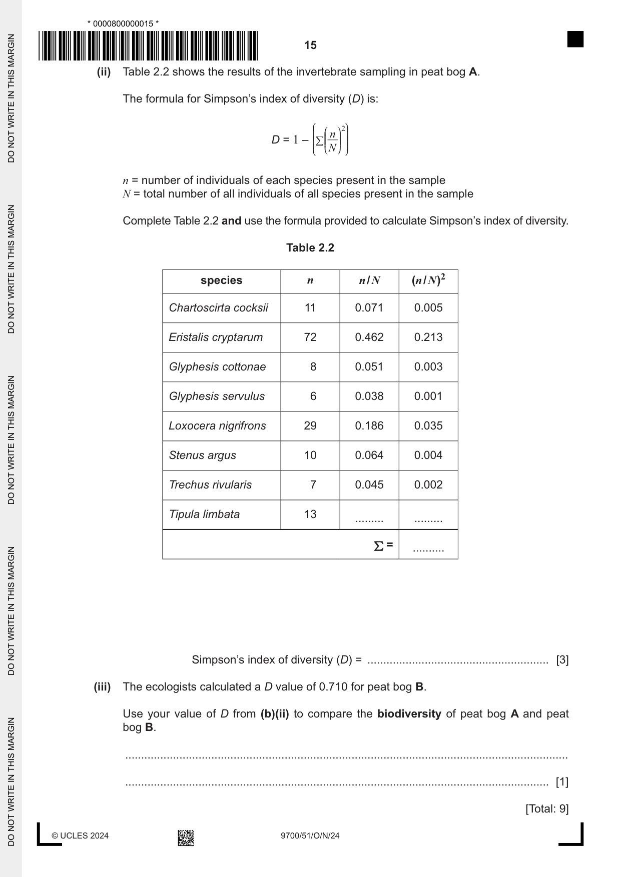 Cambridge A Level Biology 9700 2024 Oct/Nov Paper 5 · Variant 1 question paper, page 15 of 16