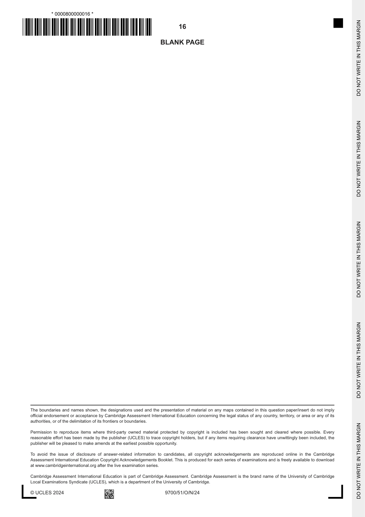 Cambridge A Level Biology 9700 2024 Oct/Nov Paper 5 · Variant 1 question paper, page 16 of 16