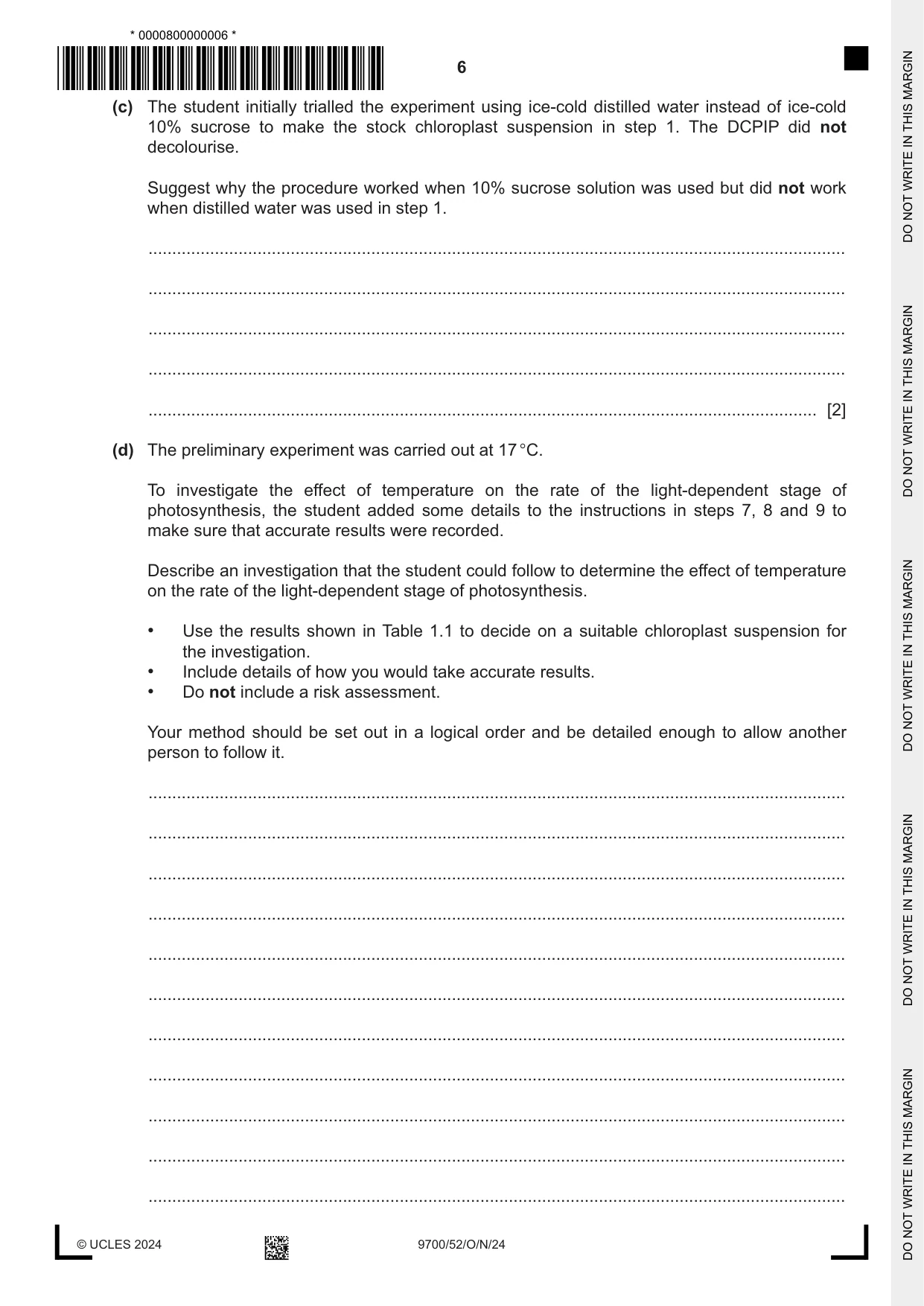Cambridge A Level Biology 9700 2024 Oct/Nov Paper 5 · Variant 2 question paper, page 6 of 16