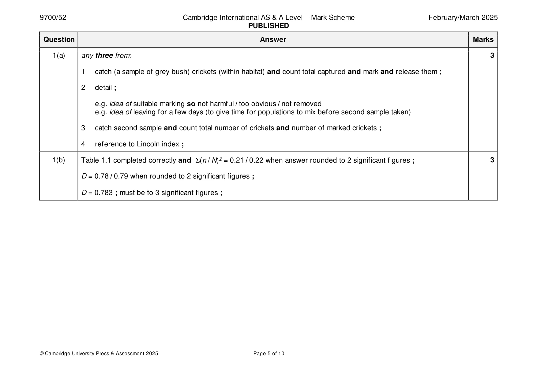 Mark scheme, page 5 of 10