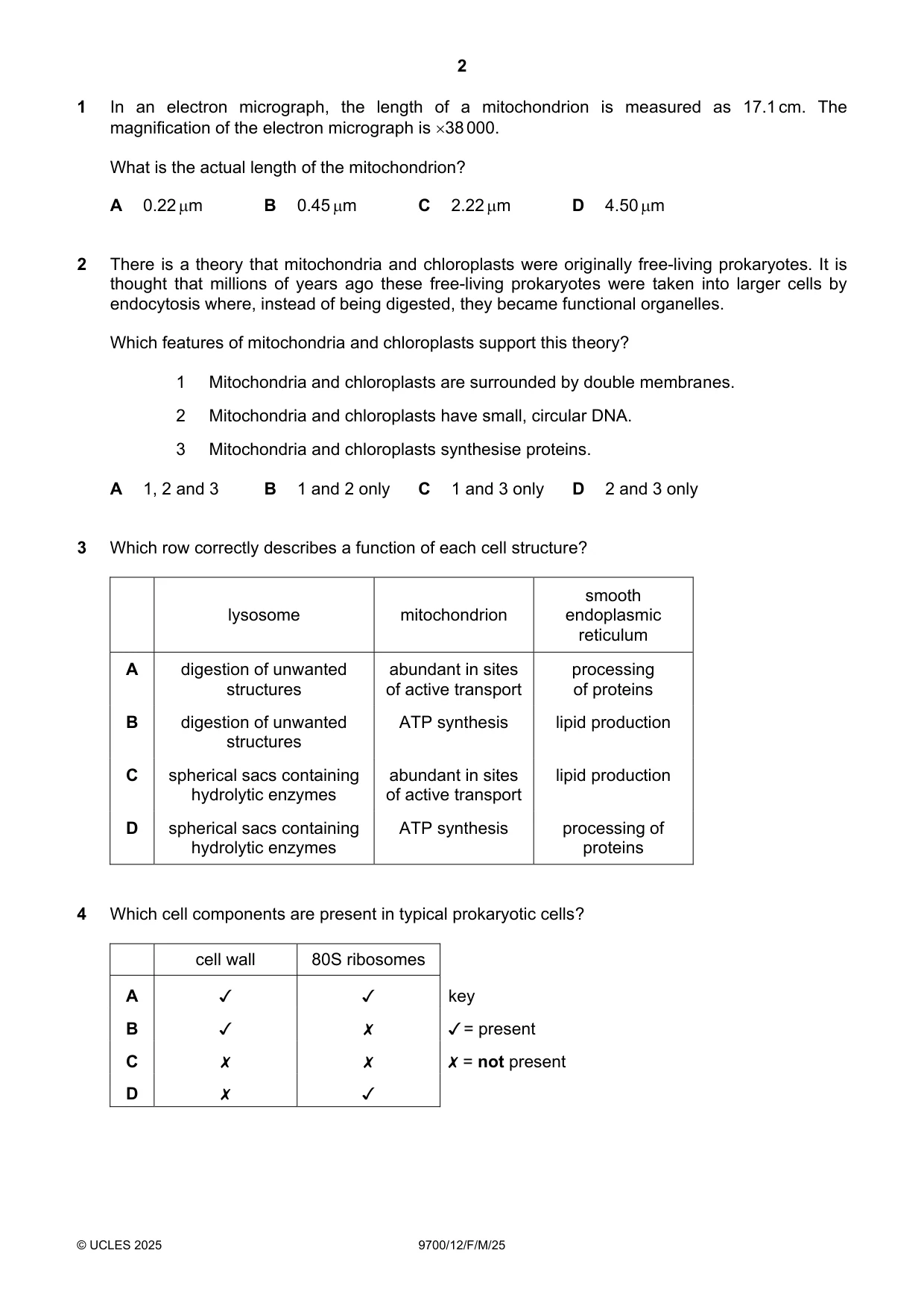 Cambridge A Level Biology 9700 2025 Feb/March Paper 1 · Variant 2 question paper, page 2 of 16