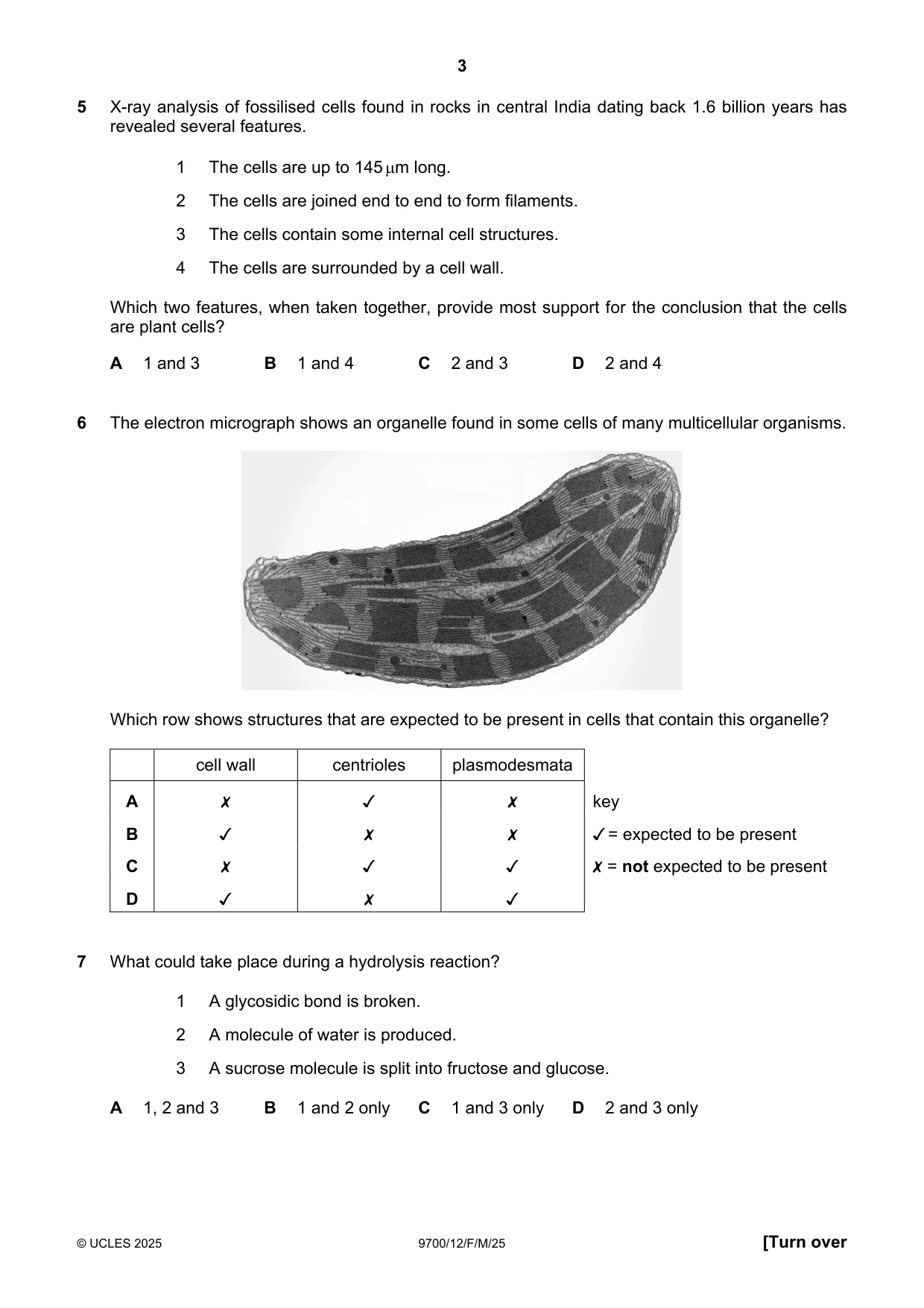 Cambridge A Level Biology 9700 2025 Feb/March Paper 1 · Variant 2 question paper, page 3 of 16