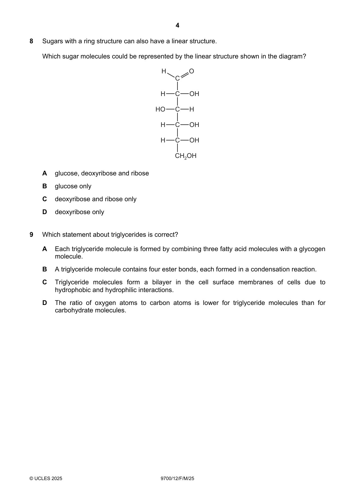 Cambridge A Level Biology 9700 2025 Feb/March Paper 1 · Variant 2 question paper, page 4 of 16