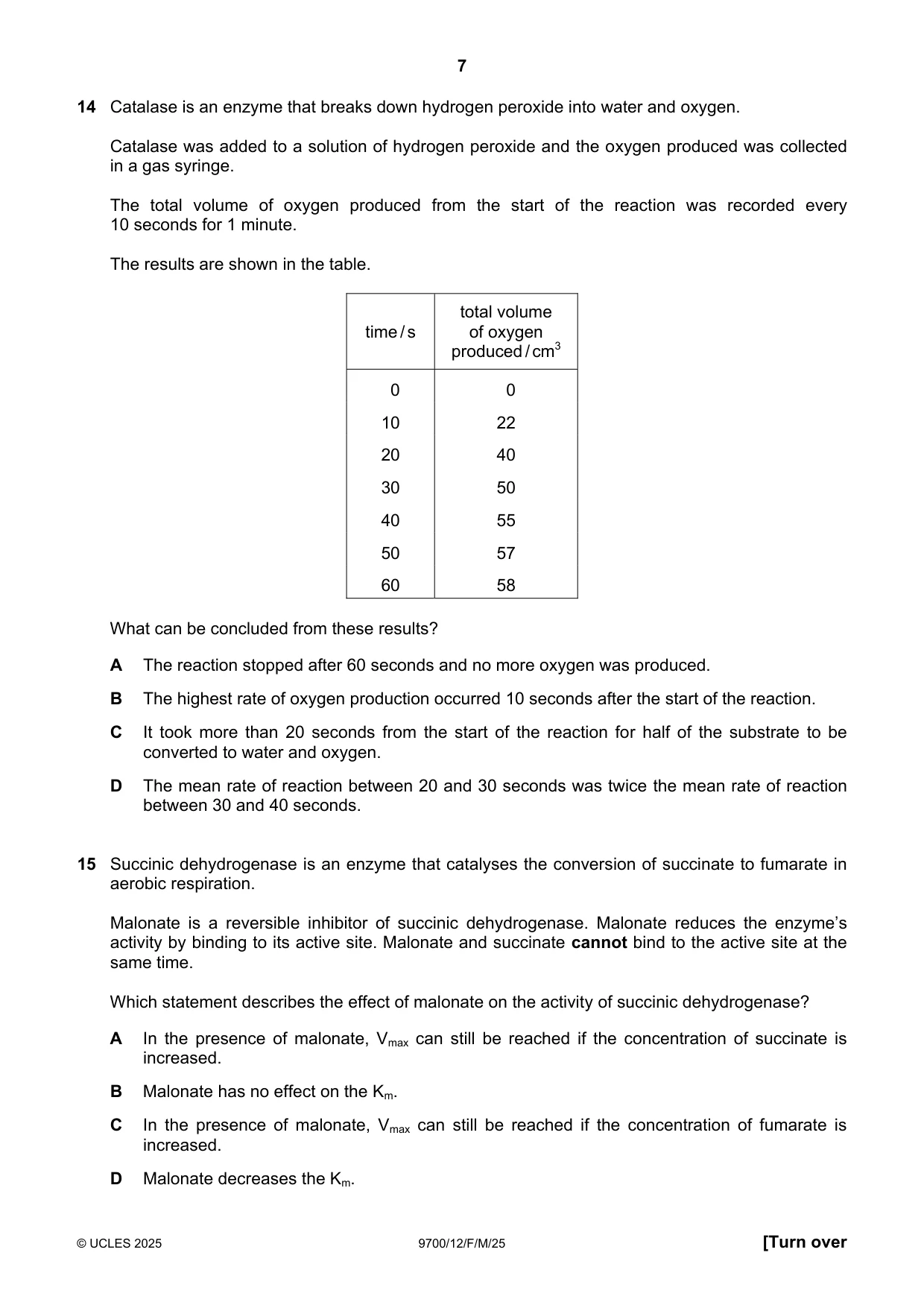 Cambridge A Level Biology 9700 2025 Feb/March Paper 1 · Variant 2 question paper, page 7 of 16