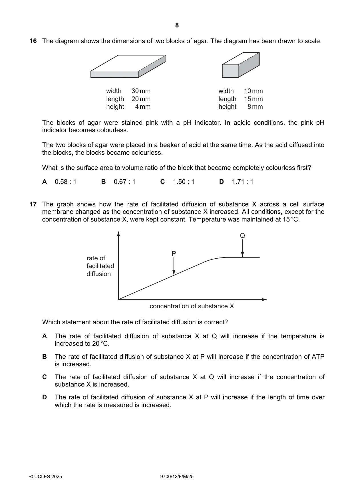 Cambridge A Level Biology 9700 2025 Feb/March Paper 1 · Variant 2 question paper, page 8 of 16