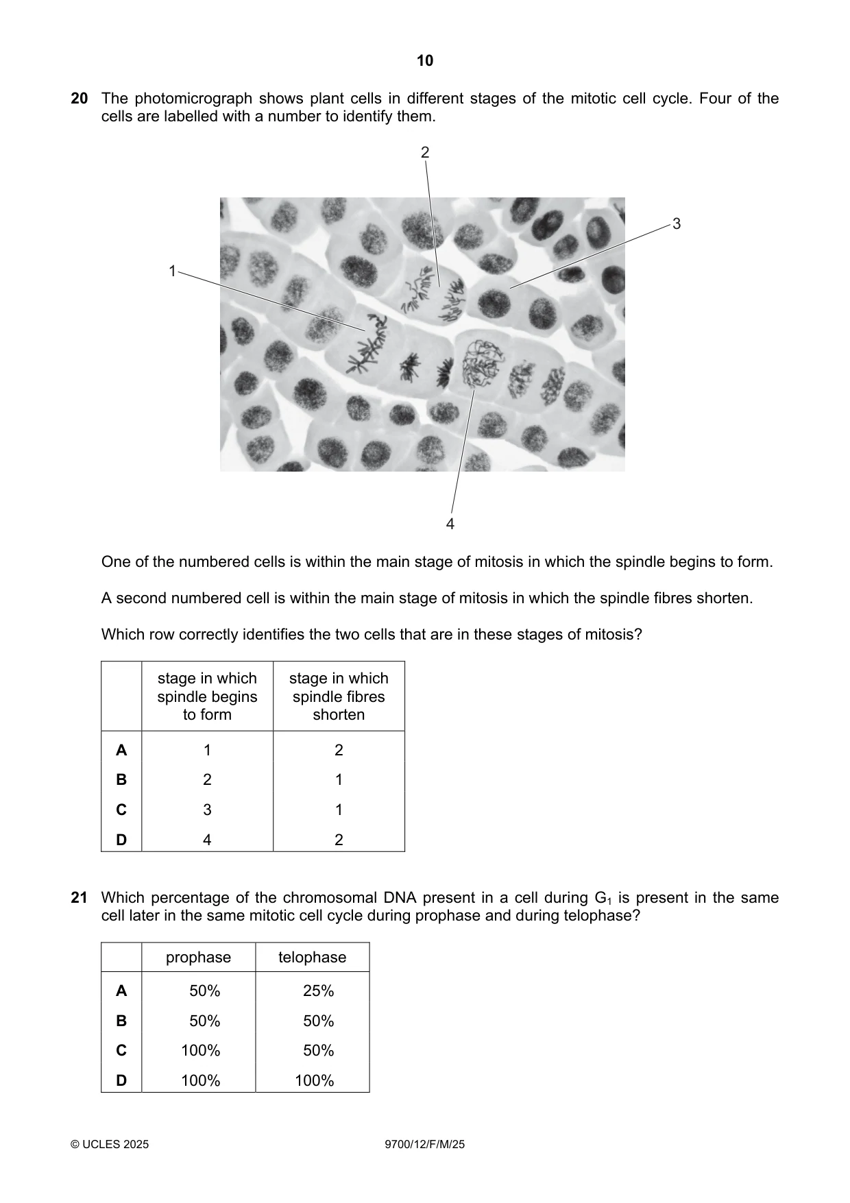 Cambridge A Level Biology 9700 2025 Feb/March Paper 1 · Variant 2 question paper, page 10 of 16