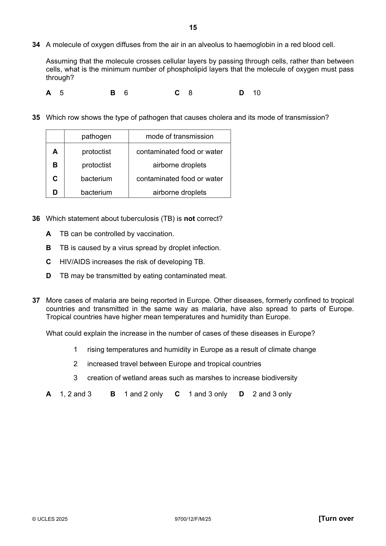 Cambridge A Level Biology 9700 2025 Feb/March Paper 1 · Variant 2 question paper, page 15 of 16