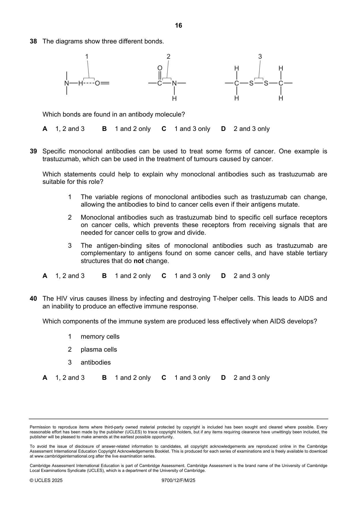 Cambridge A Level Biology 9700 2025 Feb/March Paper 1 · Variant 2 question paper, page 16 of 16