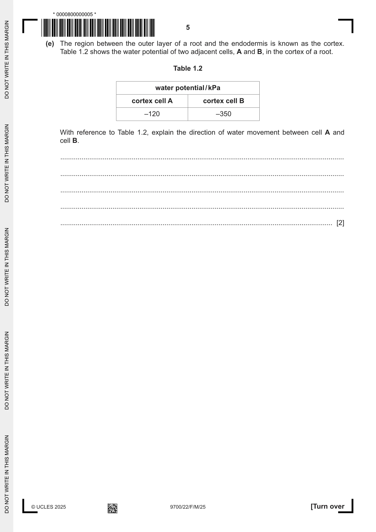 Cambridge A Level Biology 9700 2025 Feb/March Paper 2 · Variant 2 question paper, page 5 of 24