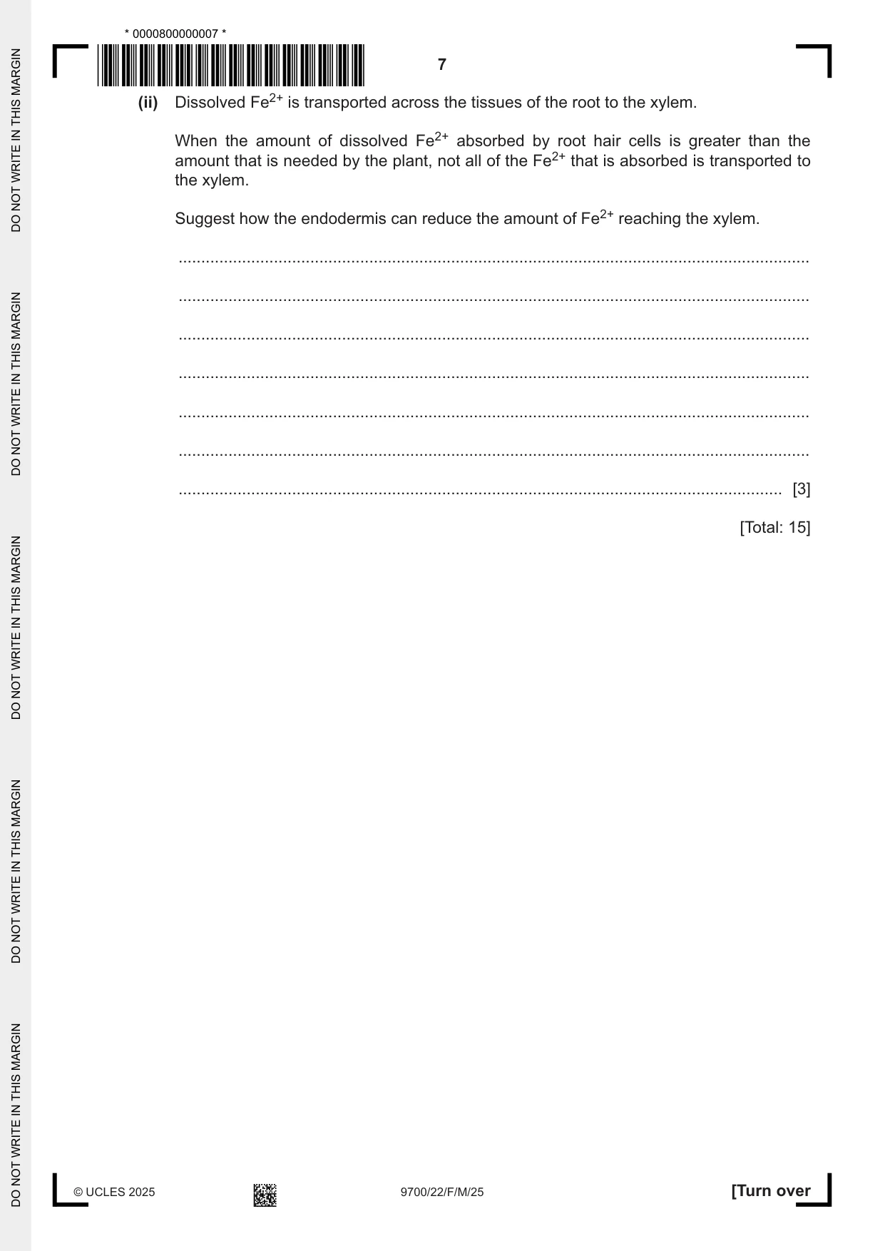 Cambridge A Level Biology 9700 2025 Feb/March Paper 2 · Variant 2 question paper, page 7 of 24