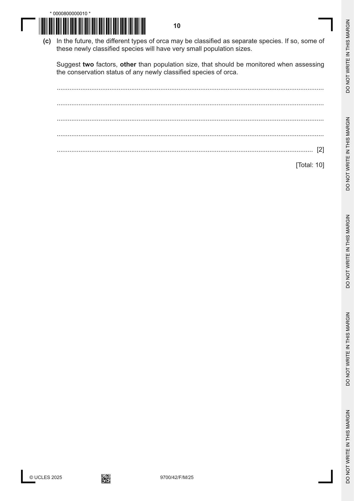 Cambridge A Level Biology 9700 2025 Feb/March Paper 4 · Variant 2 question paper, page 10 of 32