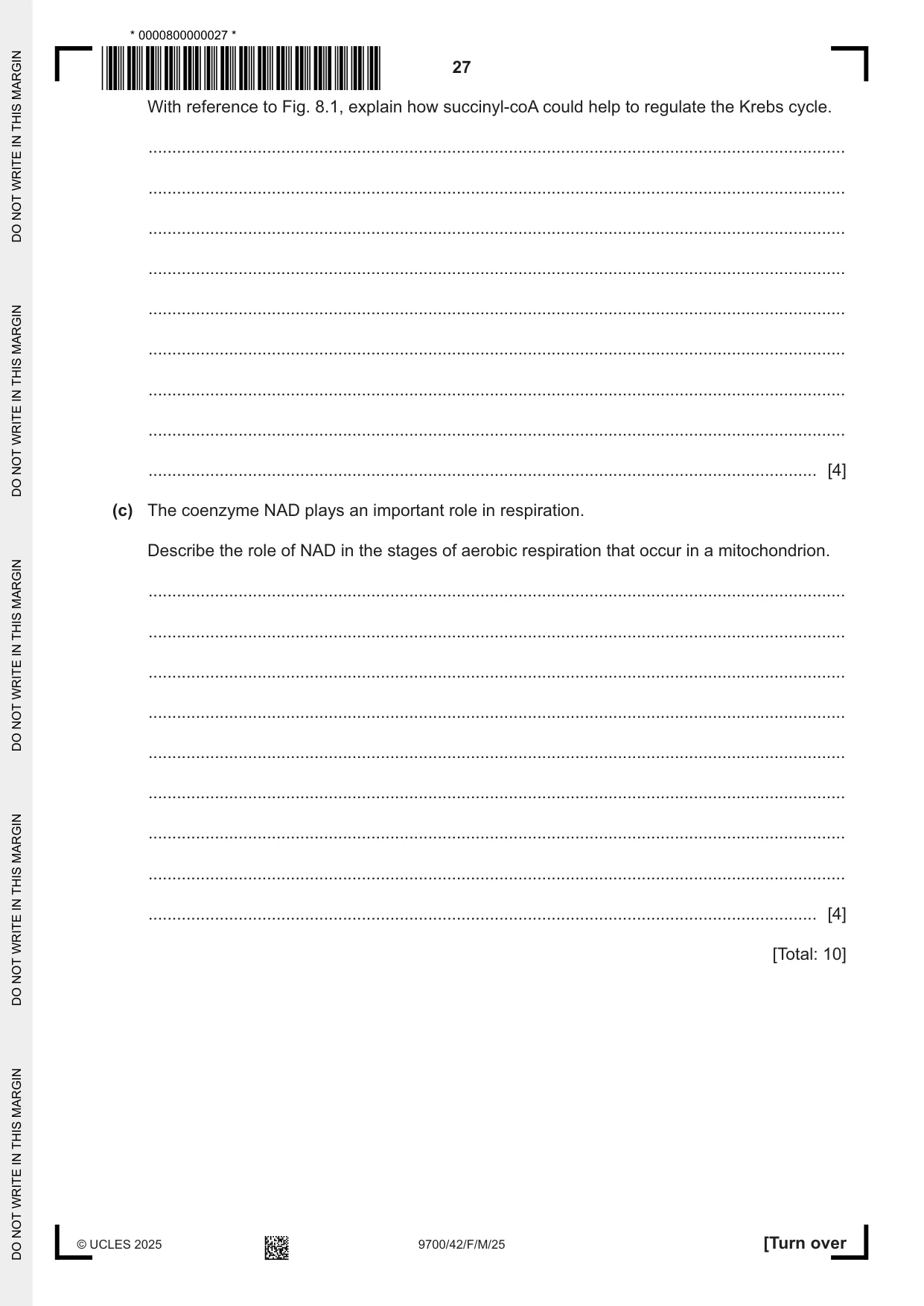 Cambridge A Level Biology 9700 2025 Feb/March Paper 4 · Variant 2 question paper, page 27 of 32