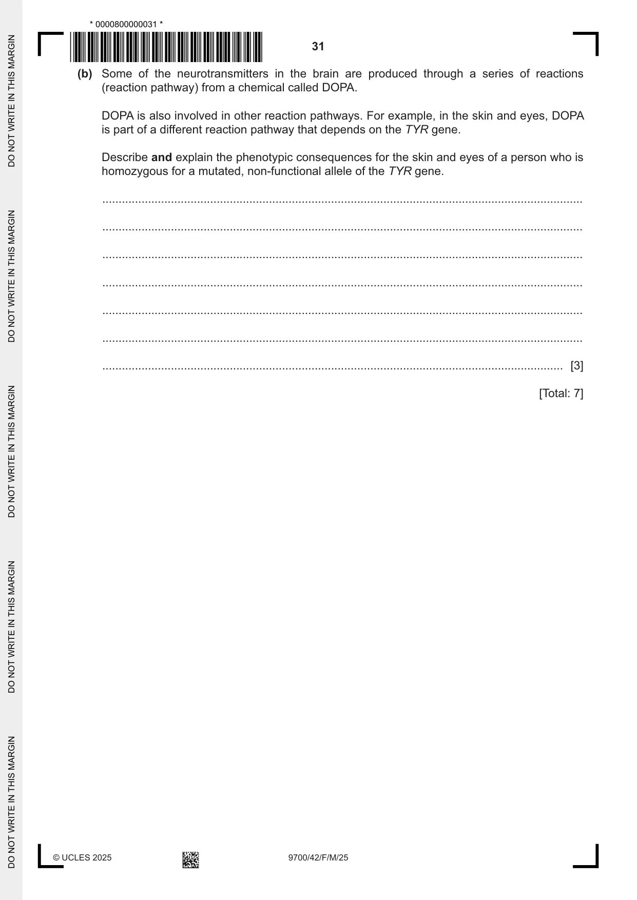 Cambridge A Level Biology 9700 2025 Feb/March Paper 4 · Variant 2 question paper, page 31 of 32