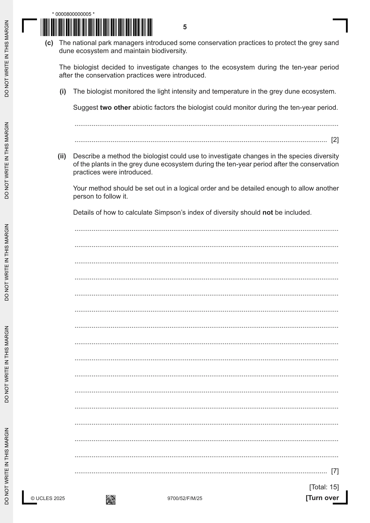 Cambridge A Level Biology 9700 2025 Feb/March Paper 5 · Variant 2 question paper, page 5 of 16