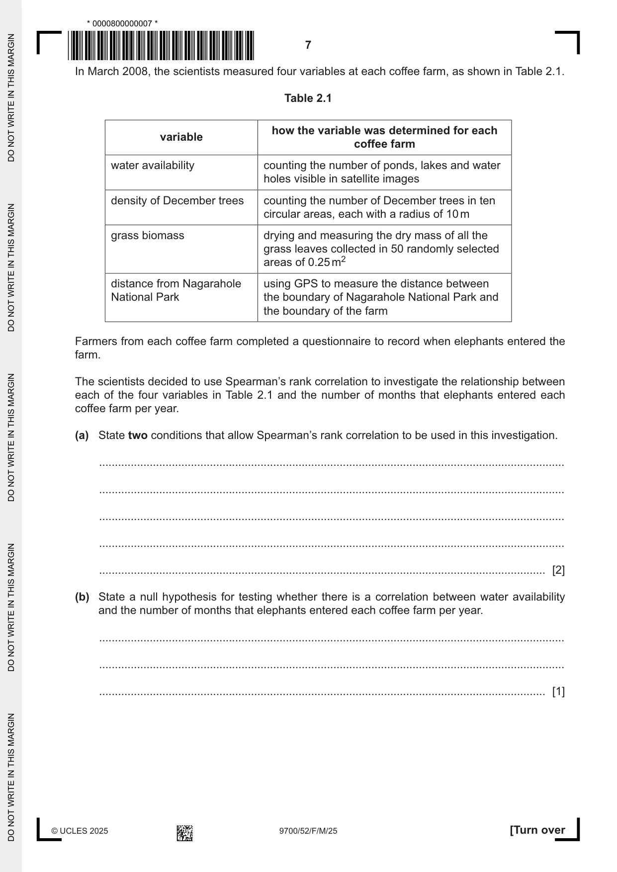 Cambridge A Level Biology 9700 2025 Feb/March Paper 5 · Variant 2 question paper, page 7 of 16