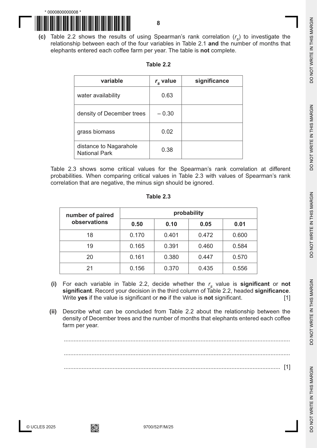 Cambridge A Level Biology 9700 2025 Feb/March Paper 5 · Variant 2 question paper, page 8 of 16