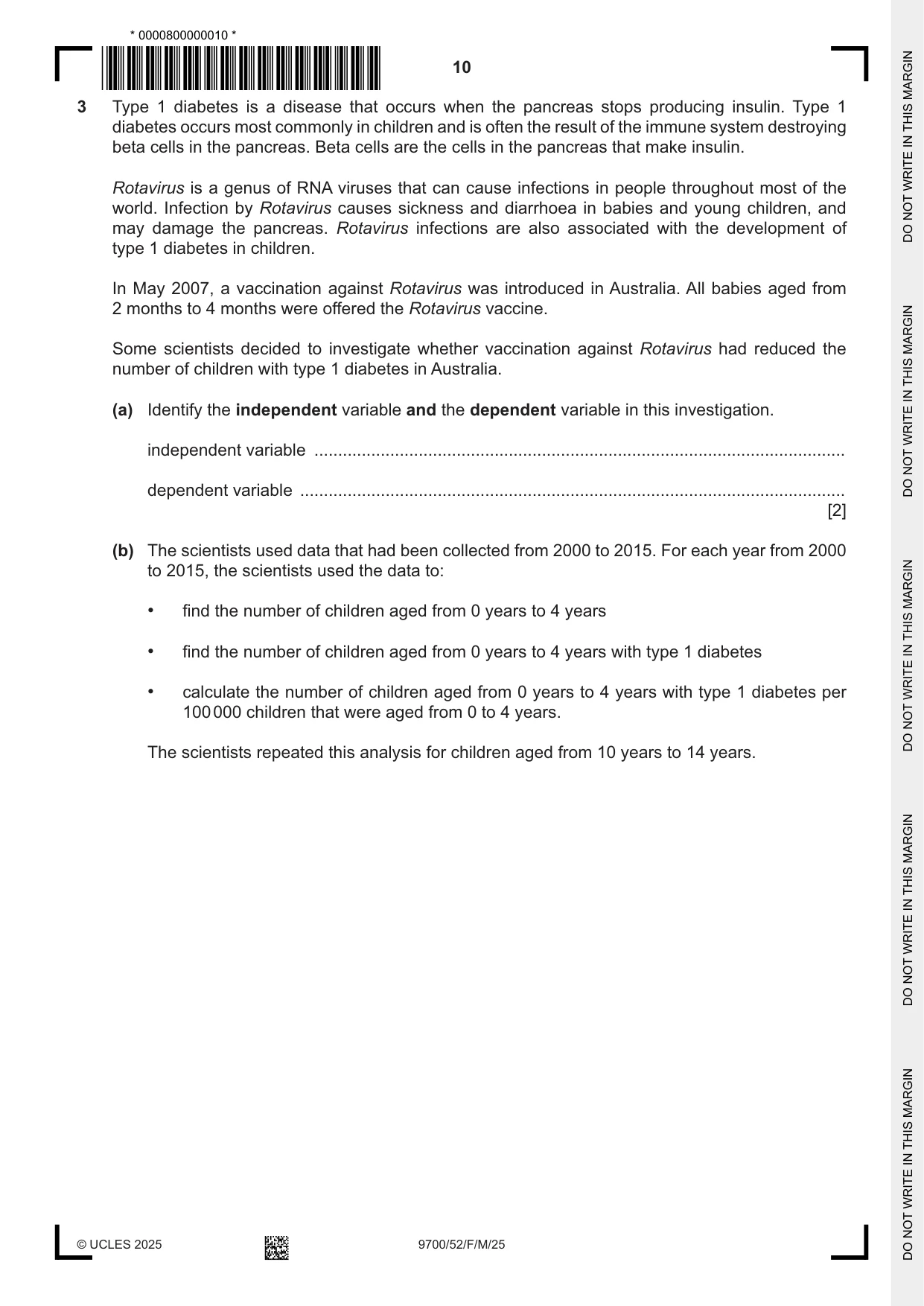 Cambridge A Level Biology 9700 2025 Feb/March Paper 5 · Variant 2 question paper, page 10 of 16