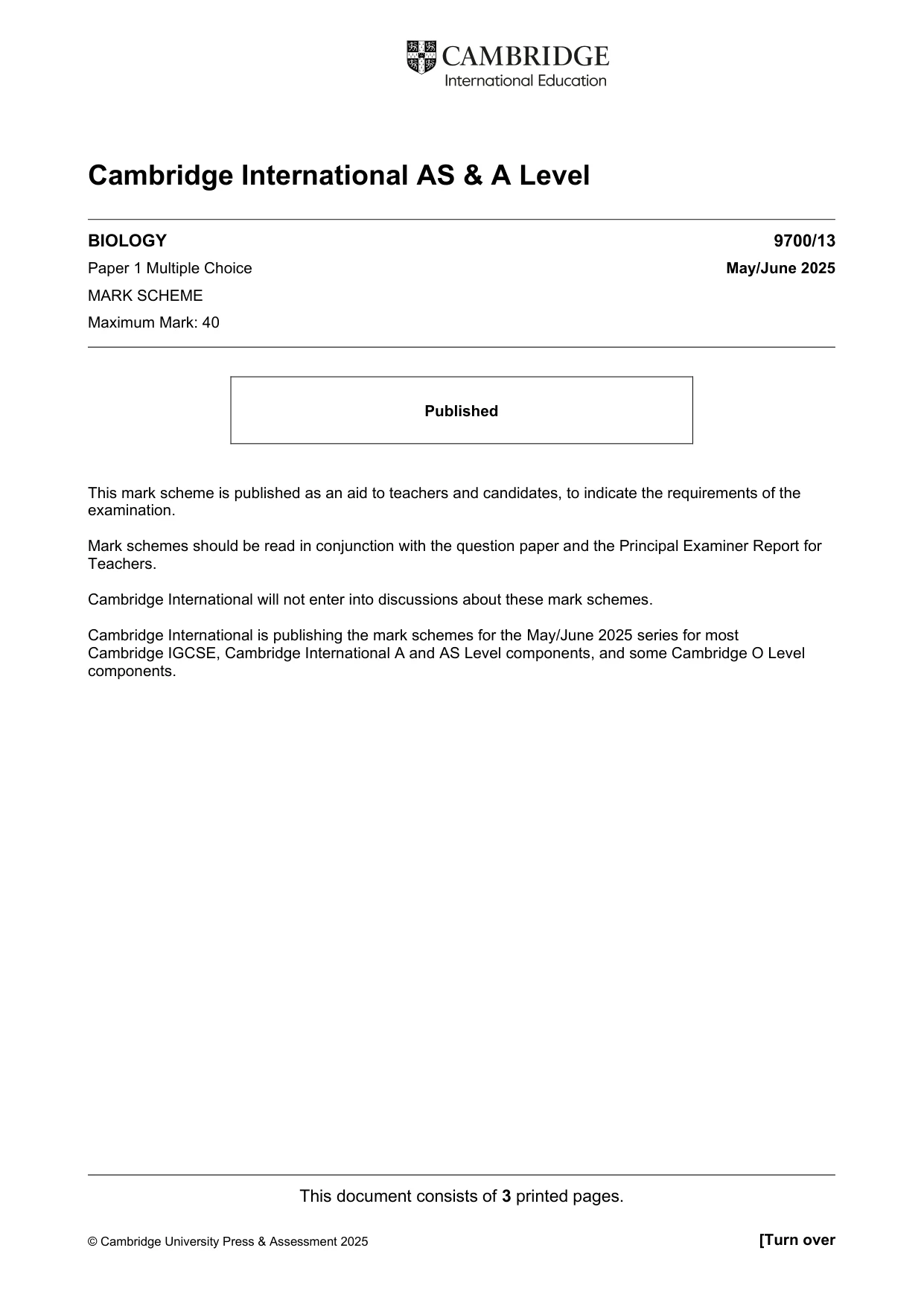 Mark scheme, page 1 of 3