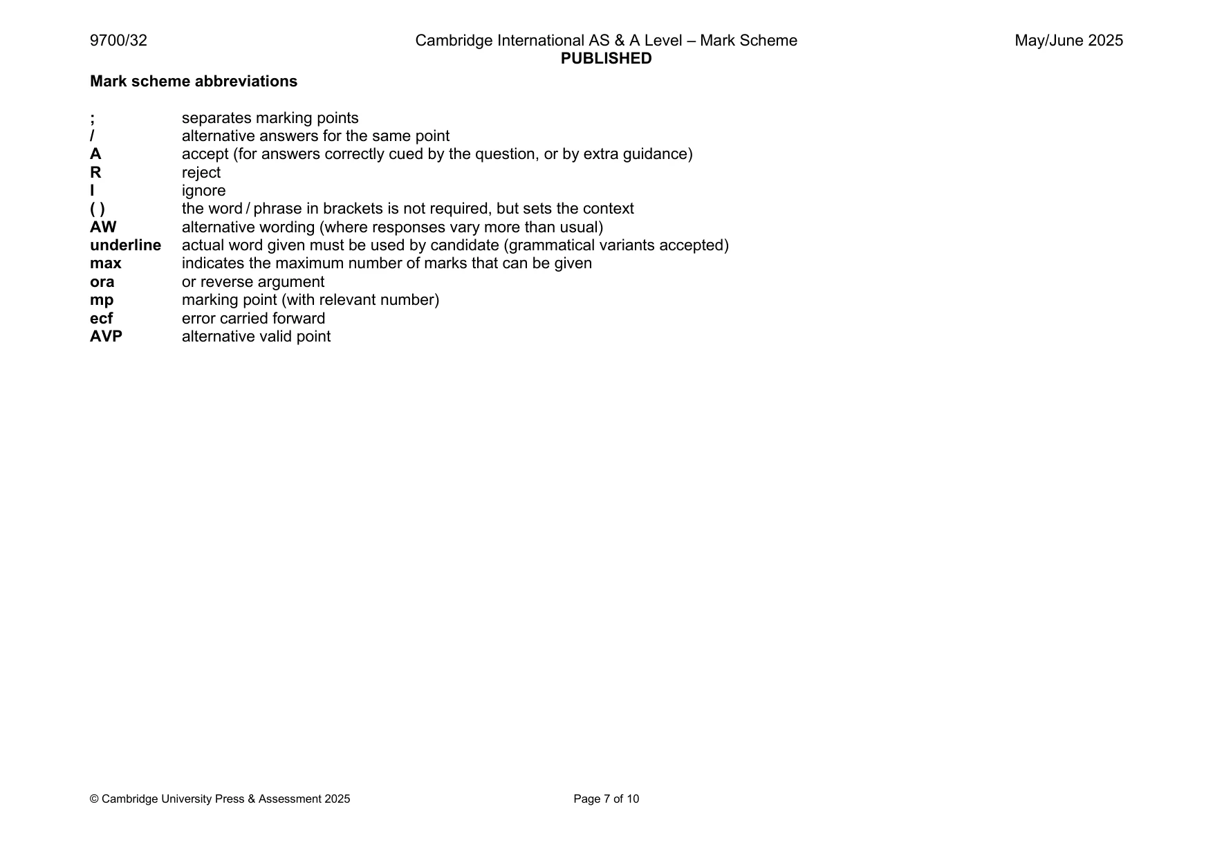 Mark scheme, page 7 of 10