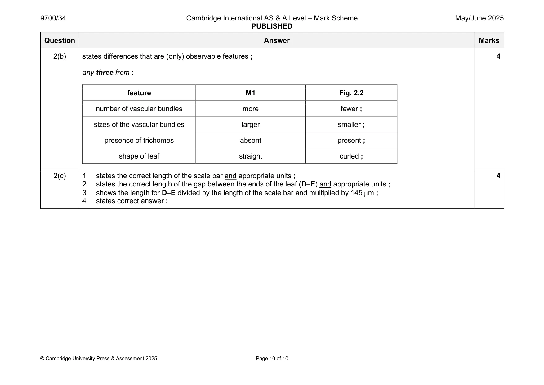 Mark scheme, page 10 of 10
