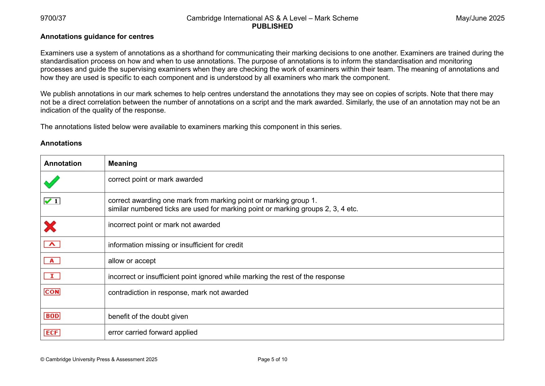 Mark scheme, page 5 of 10