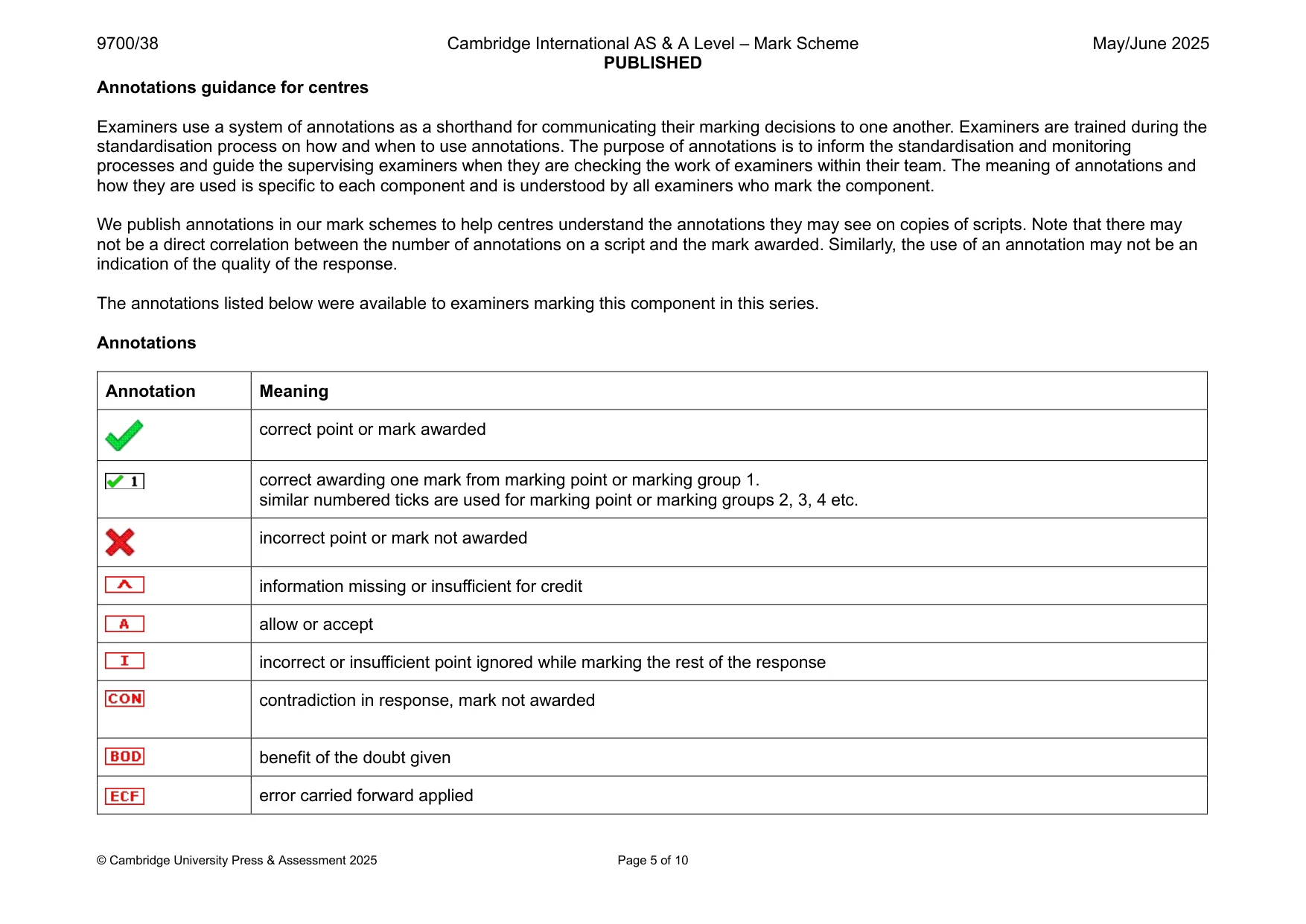 Mark scheme, page 5 of 10