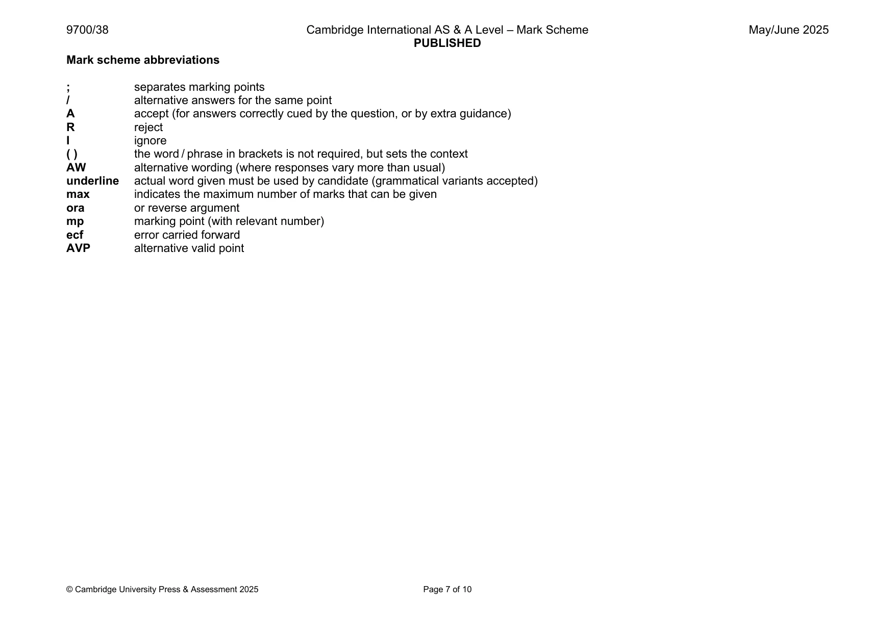 Mark scheme, page 7 of 10