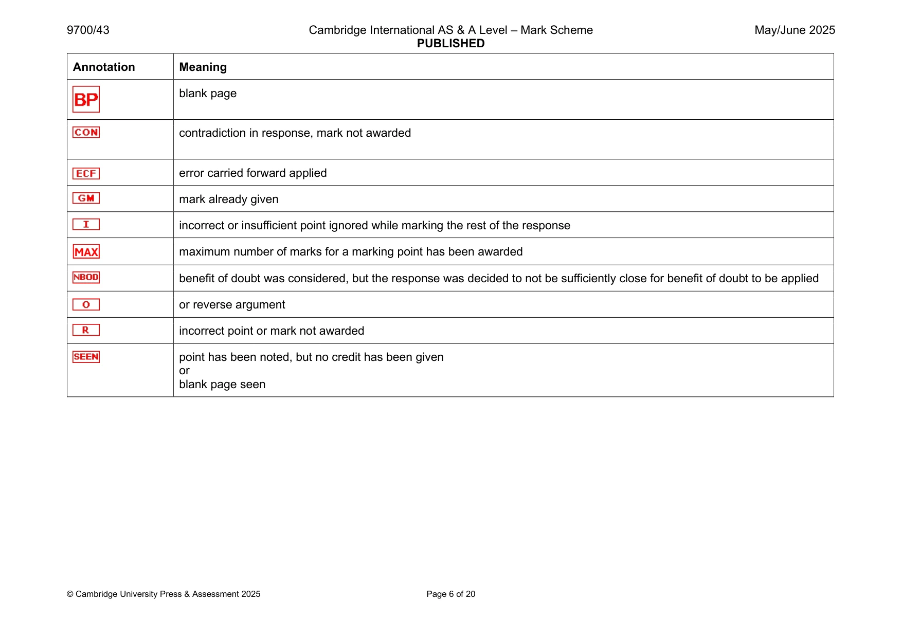 Mark scheme, page 6 of 20