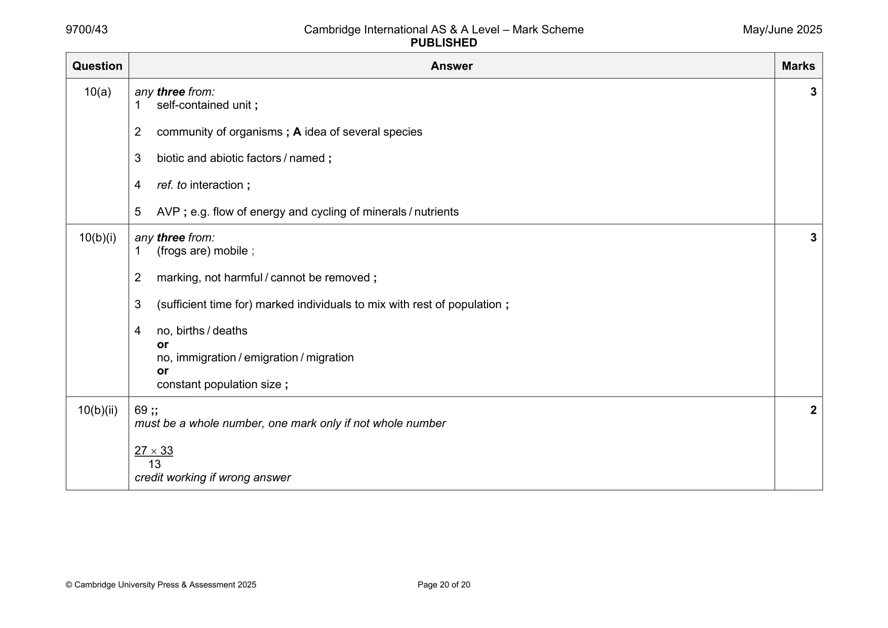 Mark scheme, page 20 of 20