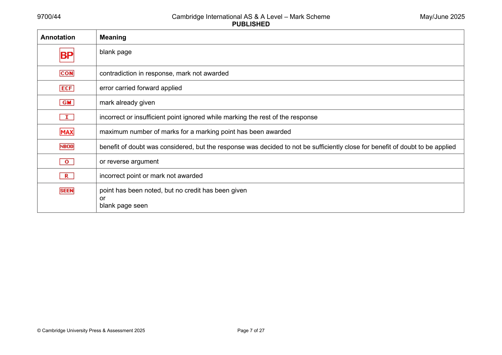 Mark scheme, page 7 of 27