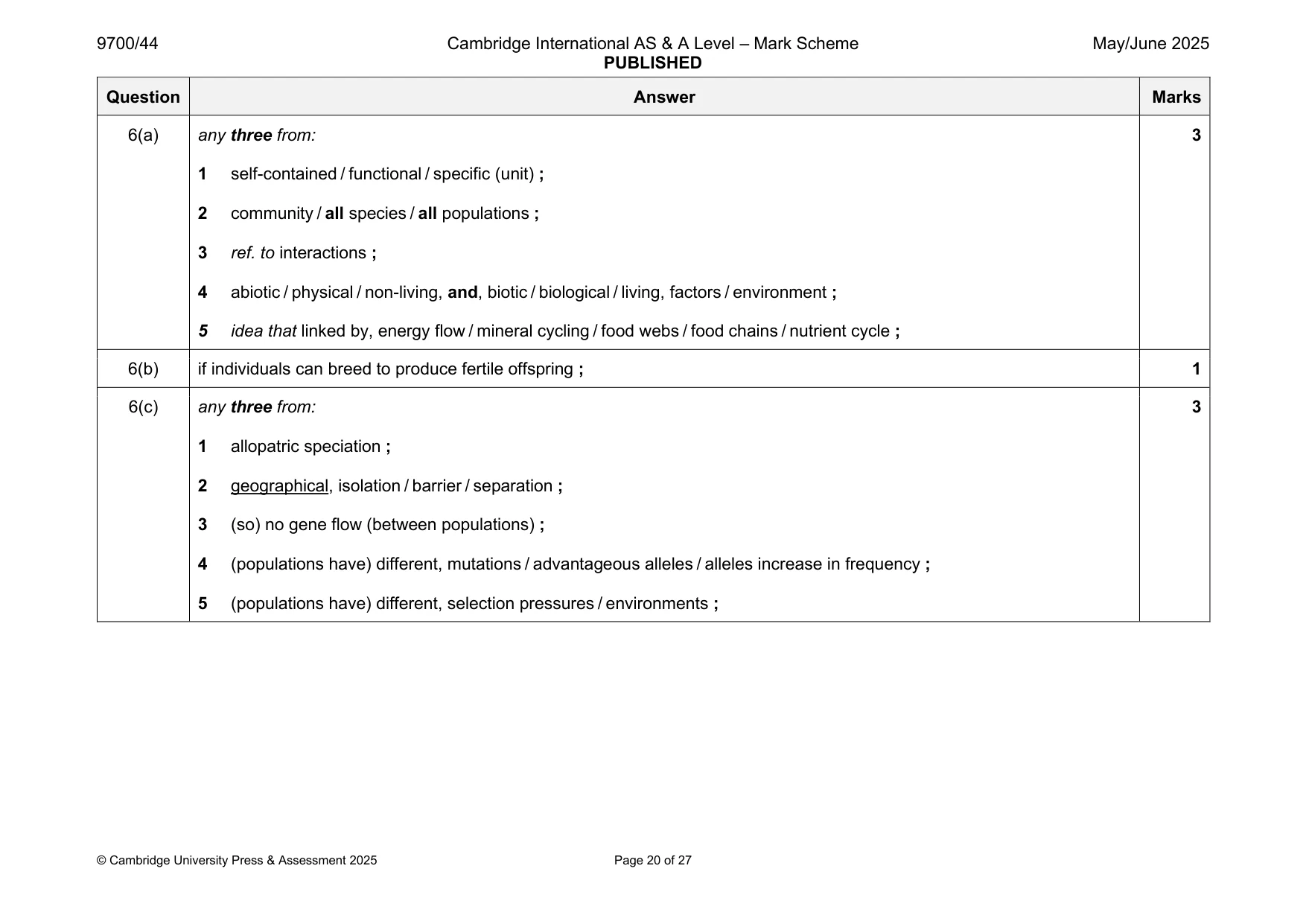 Mark scheme, page 20 of 27