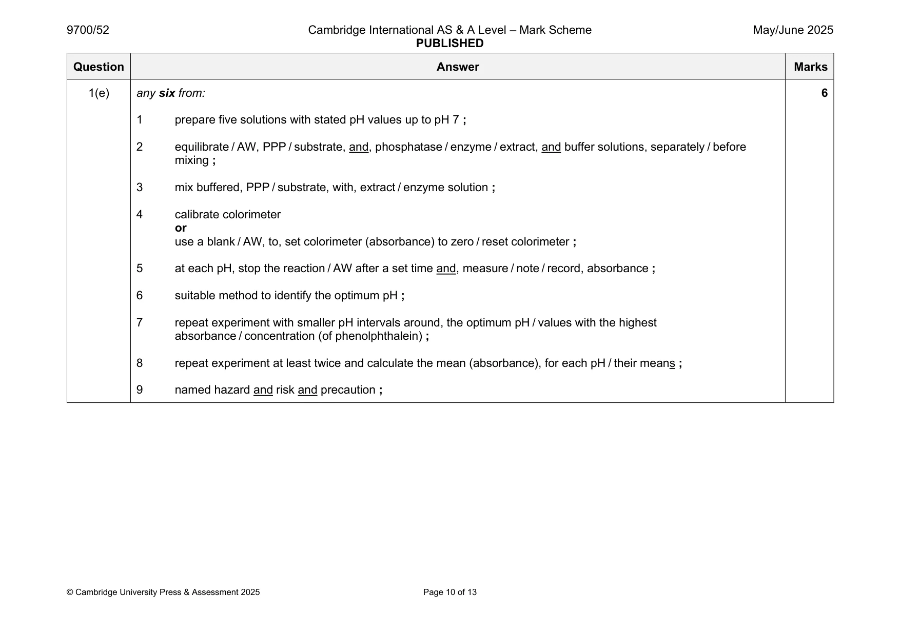 Mark scheme, page 10 of 13