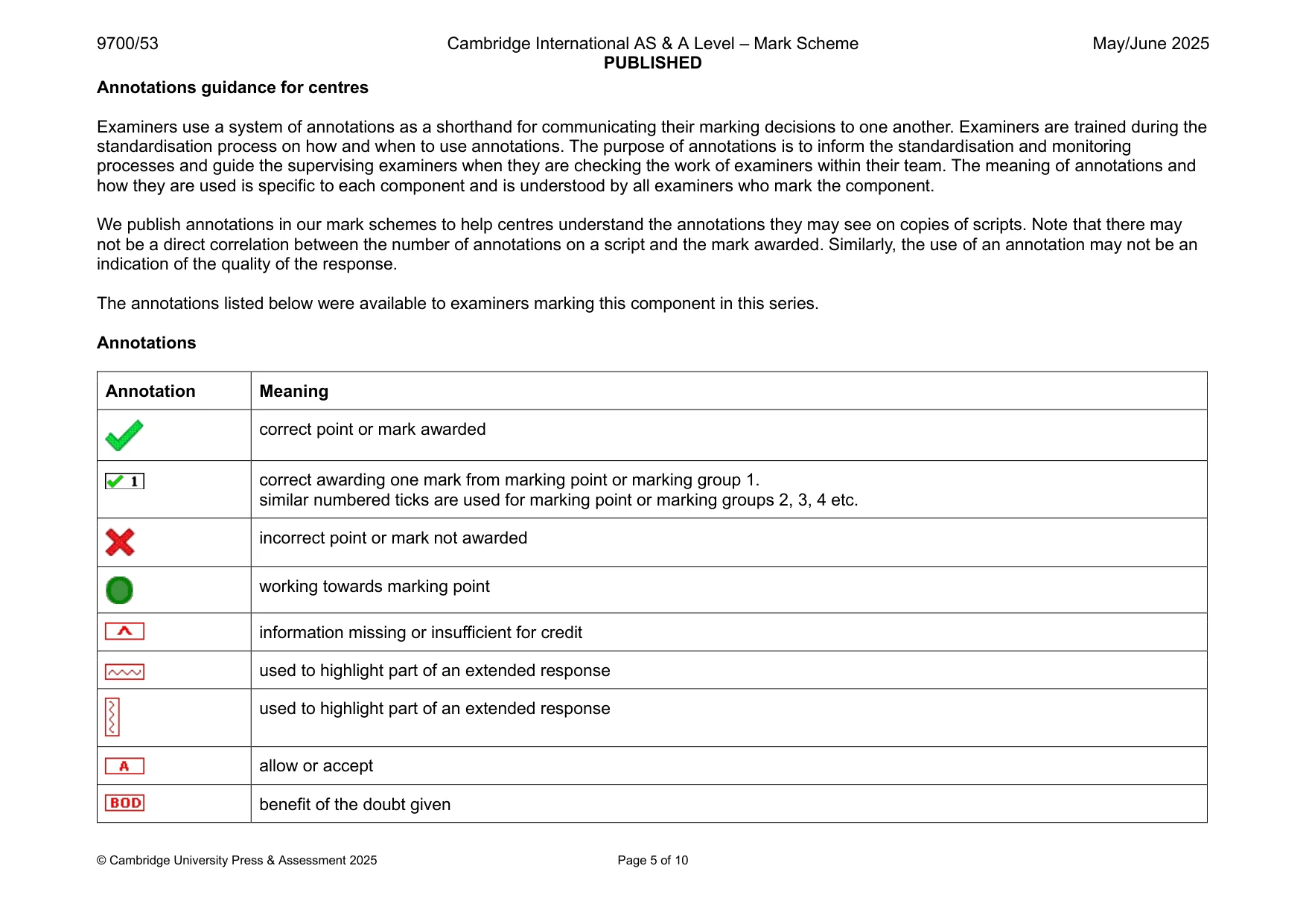 Mark scheme, page 5 of 10