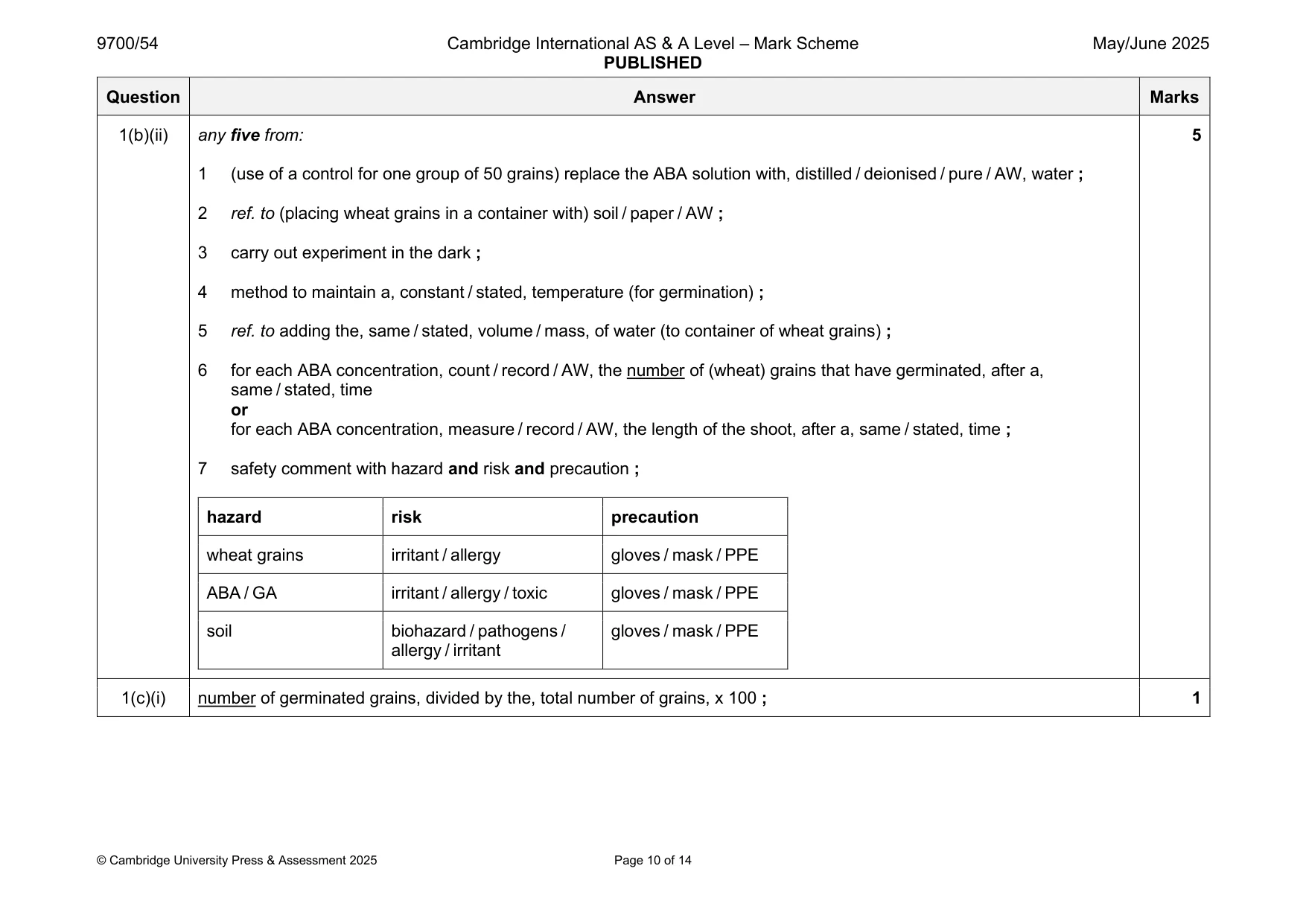 Mark scheme, page 10 of 14