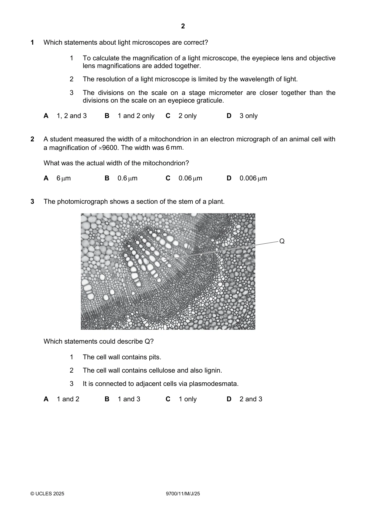 Cambridge A Level Biology 9700 2025 May/June Paper 1 · Variant 1 question paper, page 2 of 16