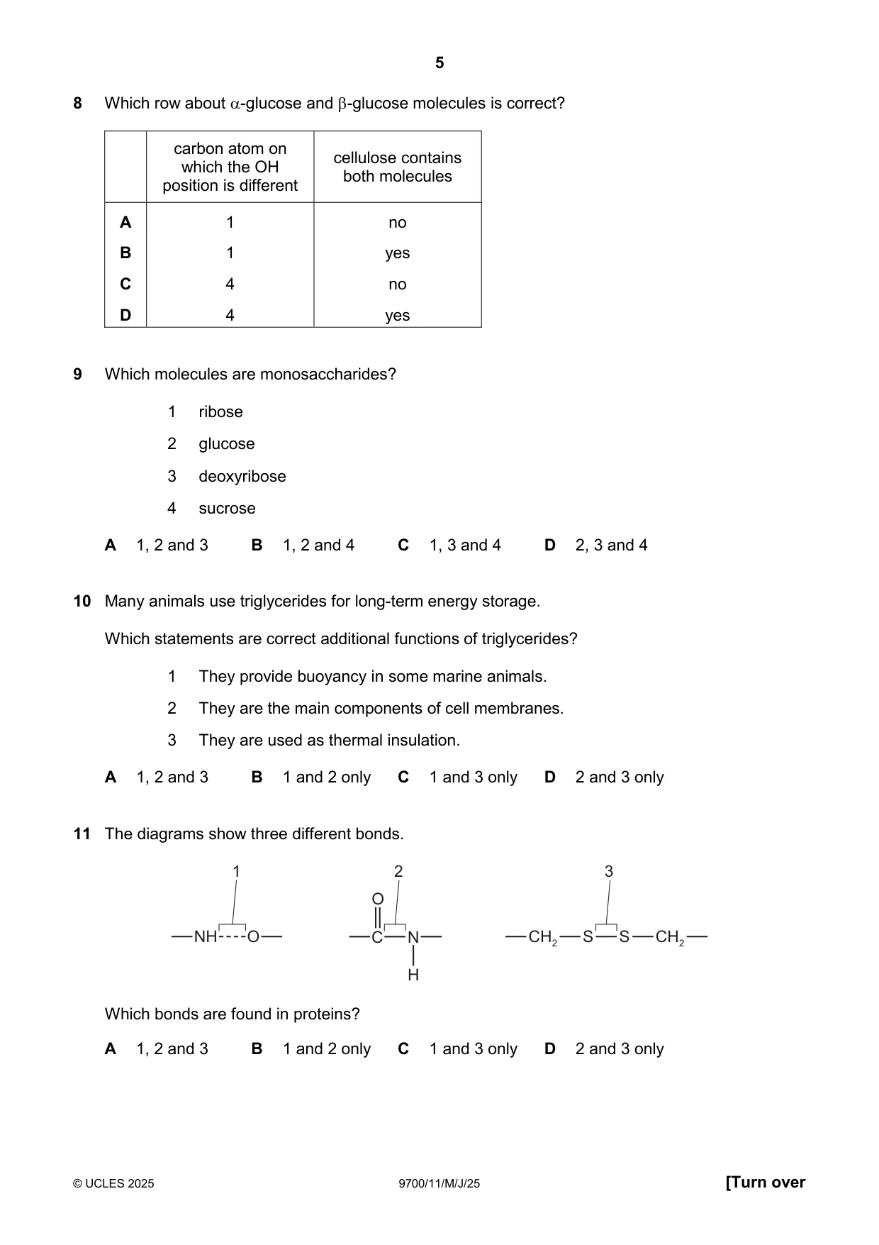 Cambridge A Level Biology 9700 2025 May/June Paper 1 · Variant 1 question paper, page 5 of 16