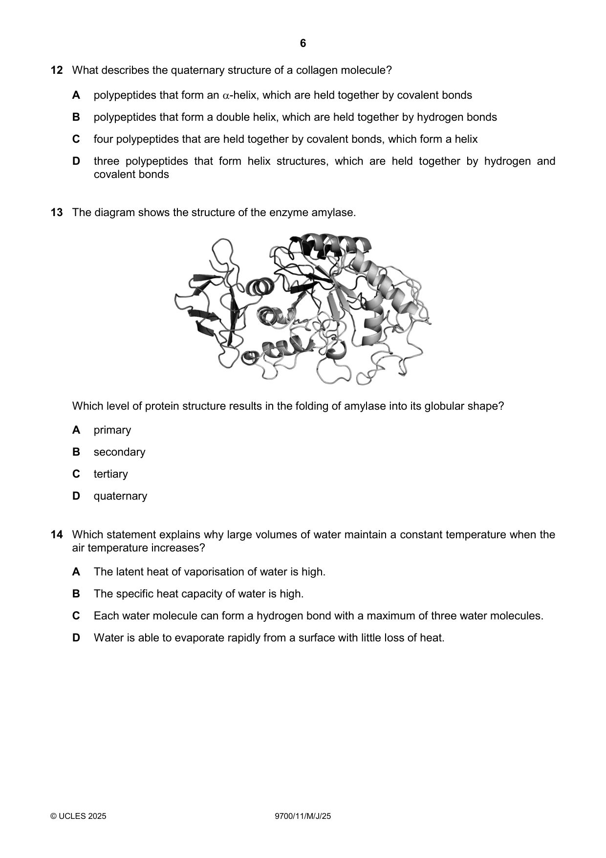 Cambridge A Level Biology 9700 2025 May/June Paper 1 · Variant 1 question paper, page 6 of 16