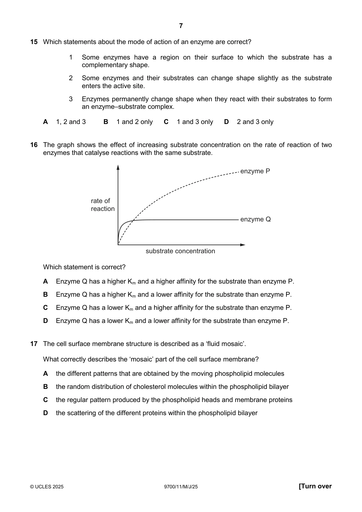 Cambridge A Level Biology 9700 2025 May/June Paper 1 · Variant 1 question paper, page 7 of 16