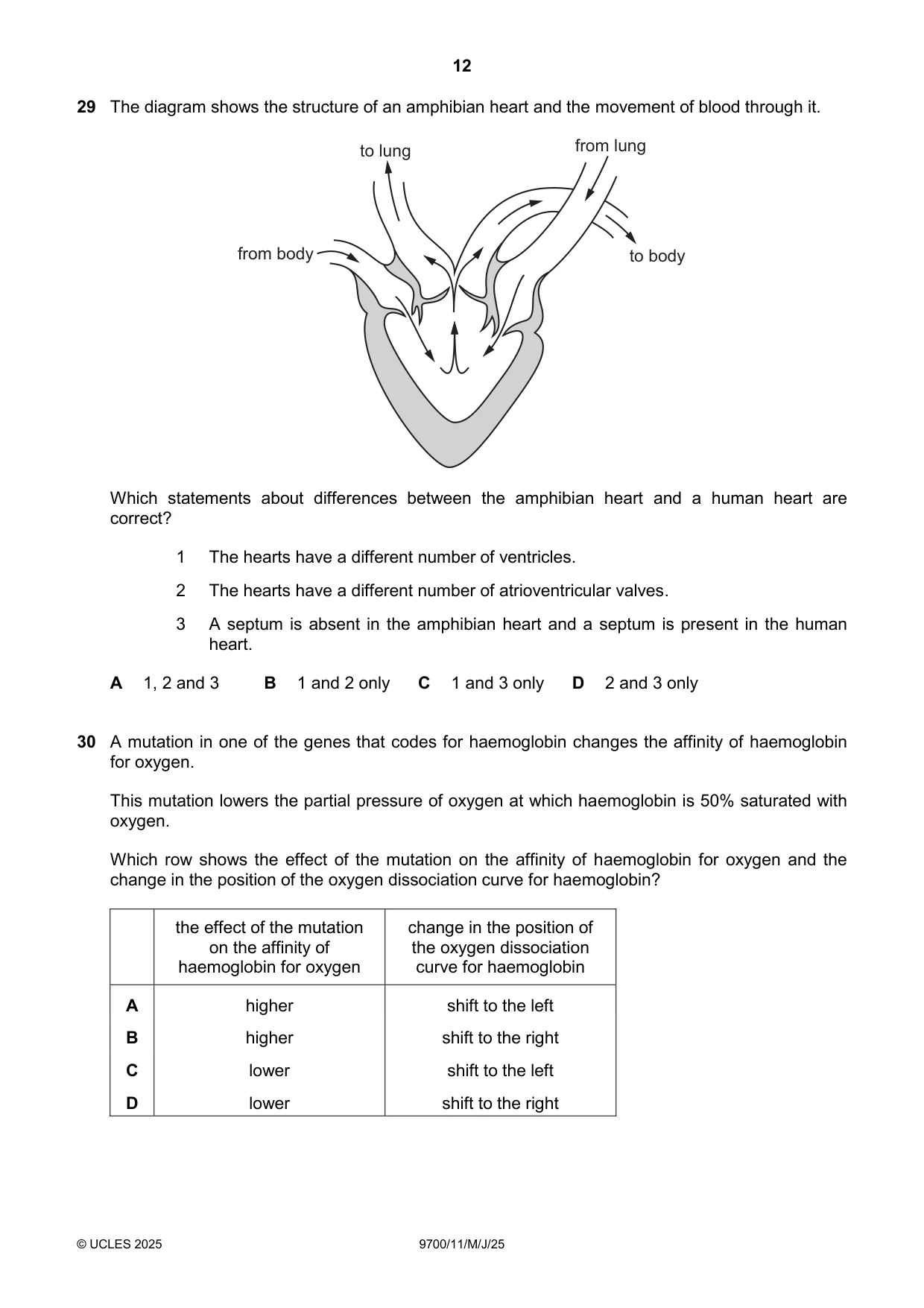 Cambridge A Level Biology 9700 2025 May/June Paper 1 · Variant 1 question paper, page 12 of 16