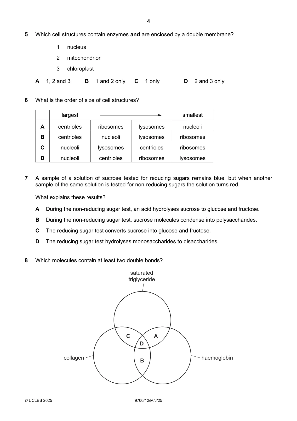 Cambridge A Level Biology 9700 2025 May/June Paper 1 · Variant 2 question paper, page 4 of 20