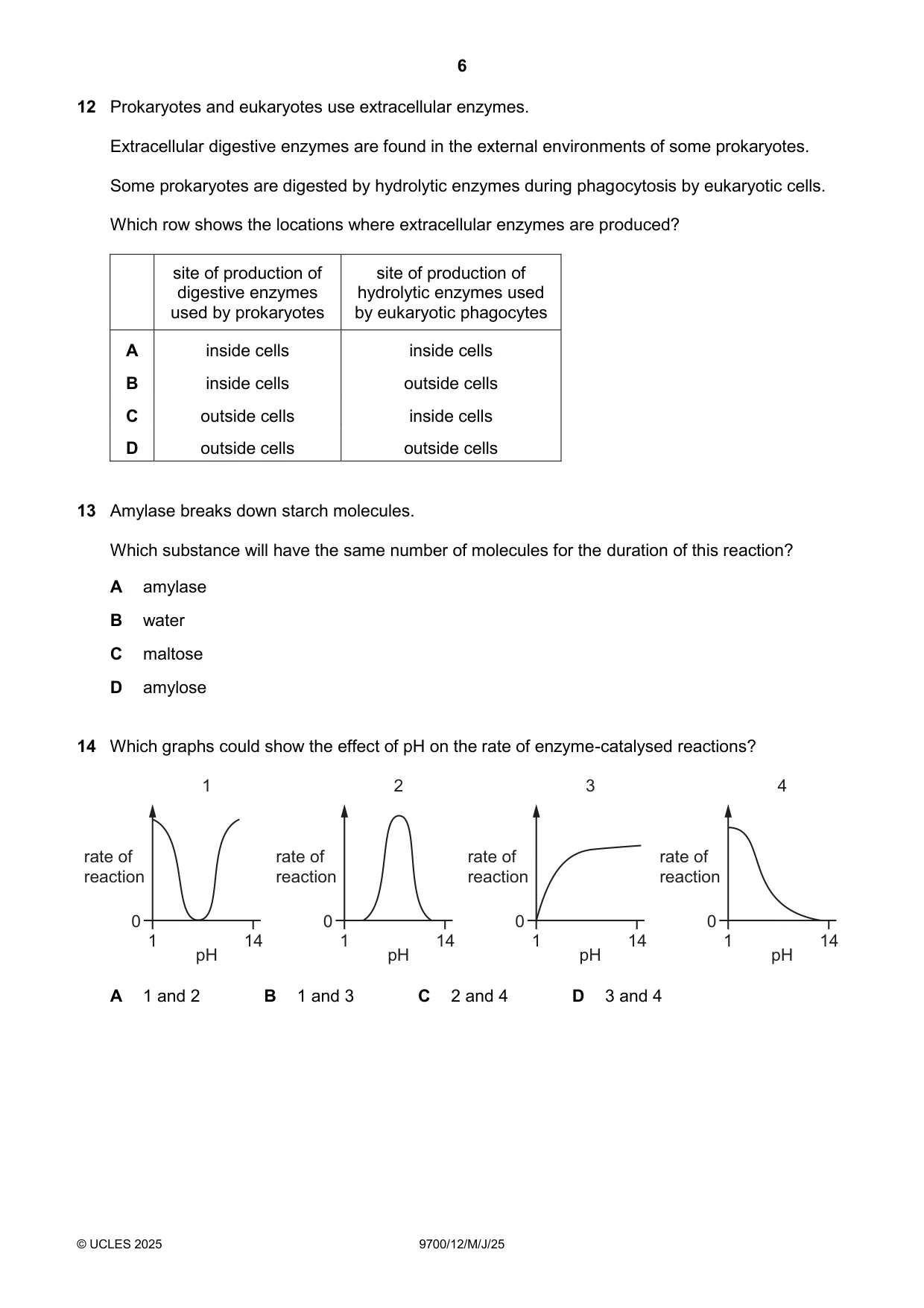 Cambridge A Level Biology 9700 2025 May/June Paper 1 · Variant 2 question paper, page 6 of 20