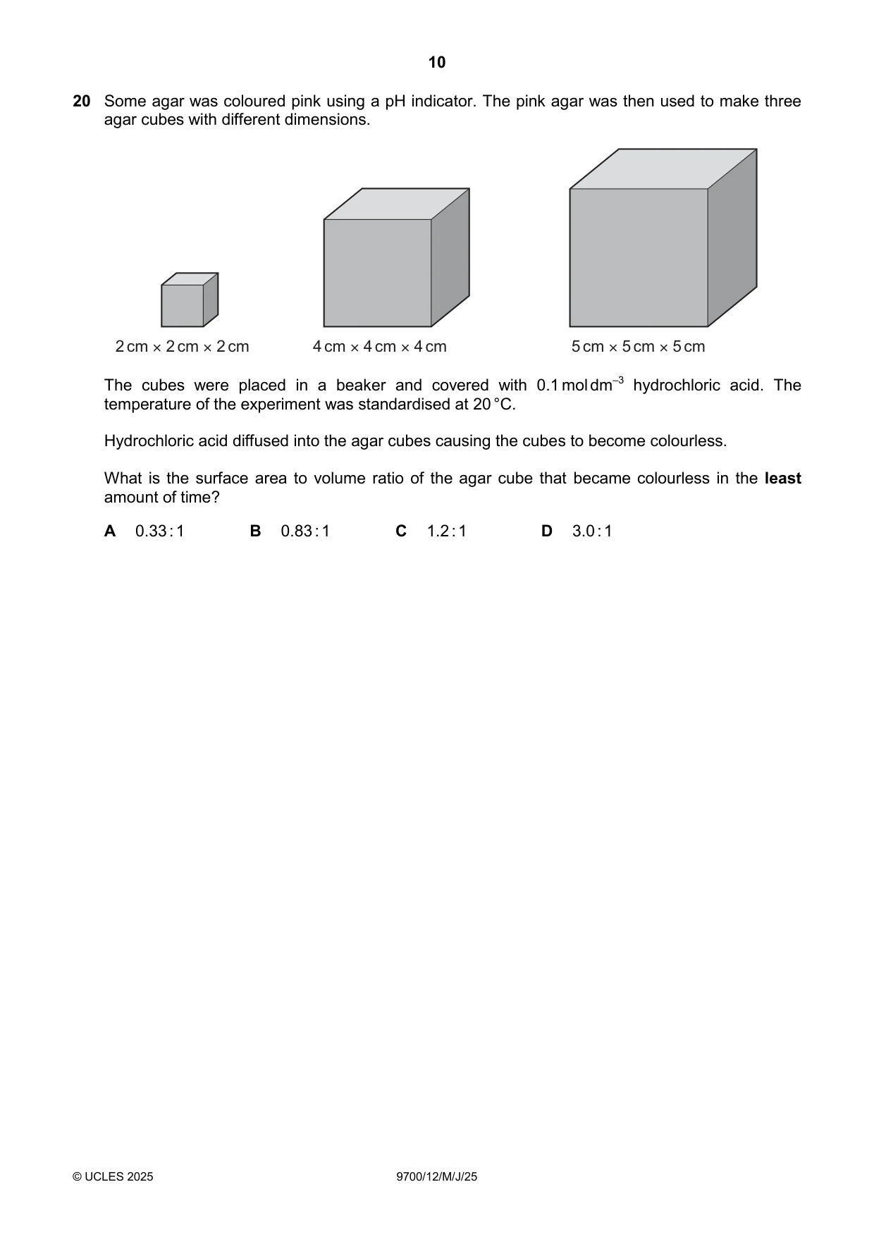Cambridge A Level Biology 9700 2025 May/June Paper 1 · Variant 2 question paper, page 10 of 20