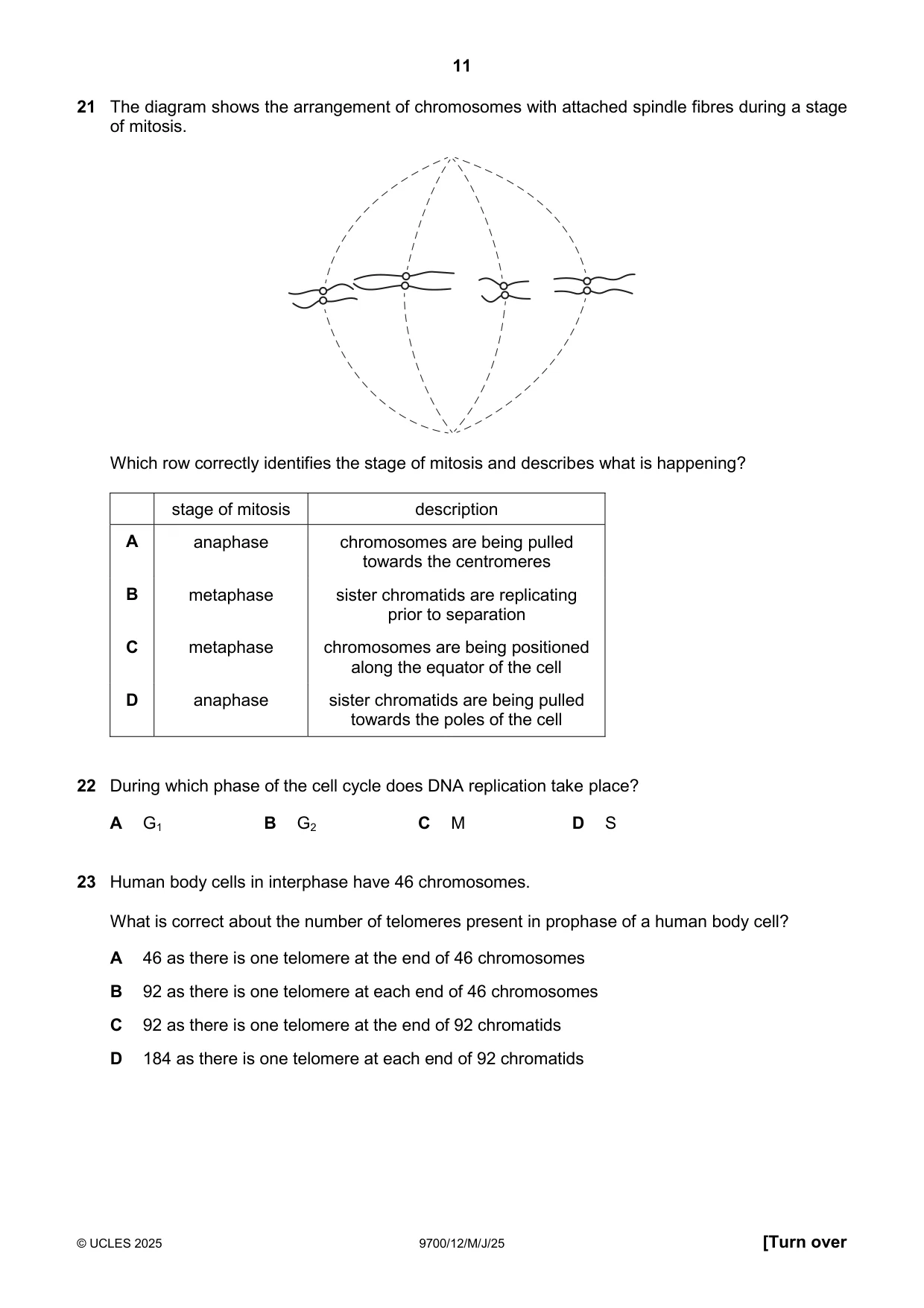 Cambridge A Level Biology 9700 2025 May/June Paper 1 · Variant 2 question paper, page 11 of 20