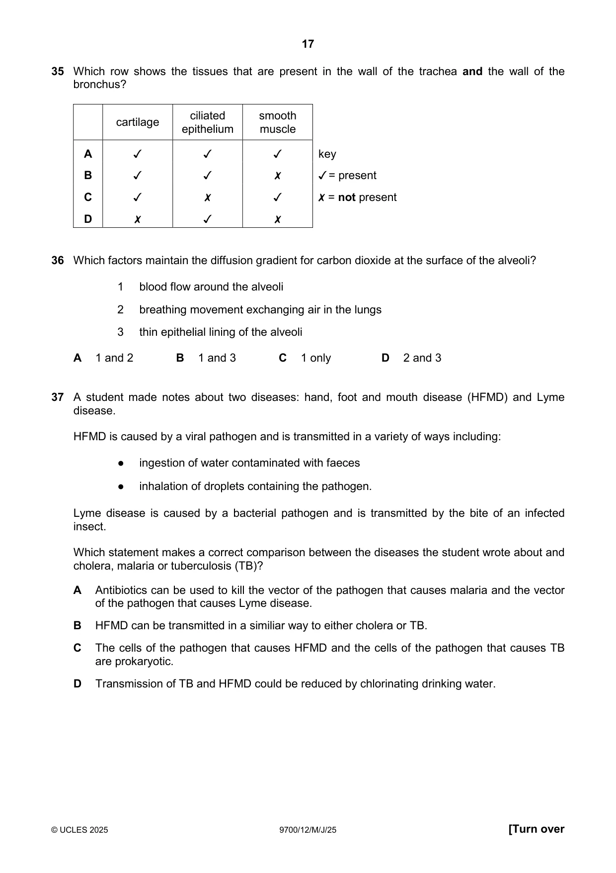Cambridge A Level Biology 9700 2025 May/June Paper 1 · Variant 2 question paper, page 17 of 20